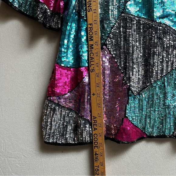 Vintage Jakelin Designs silk sequin beaded short sleeve shirt minidress Sz 2X - Picture 7 of 10